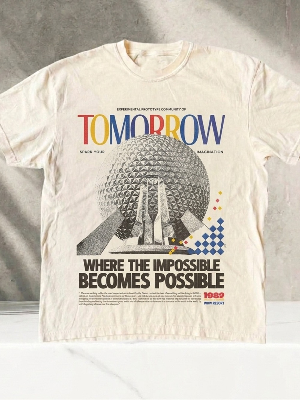 Tomorrow 1989 Retro Shirt, Epcot Futuristic Graphic Tee - Off White Unisex